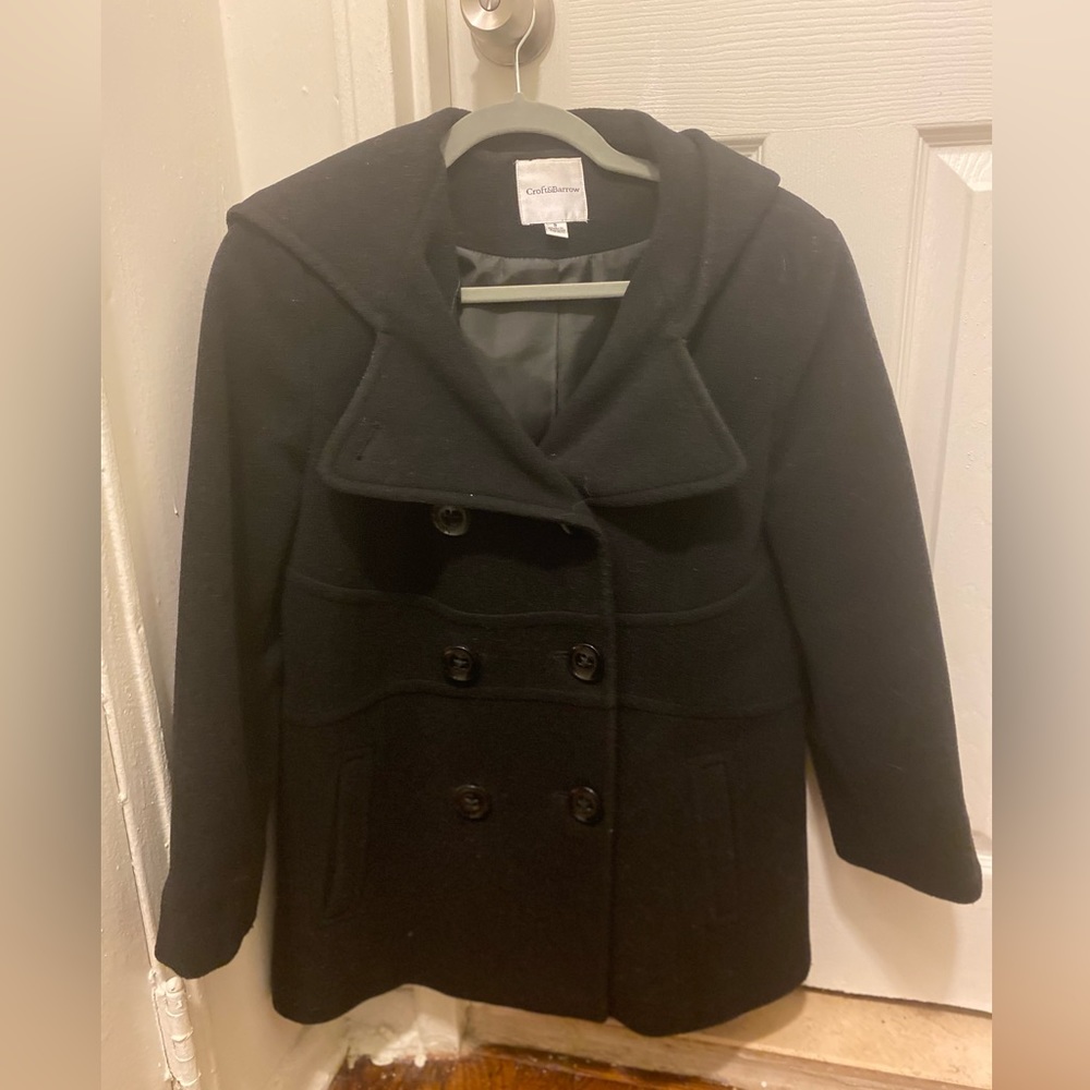 Croft & Barrow Black Double Breasted Wool Blend Pea Coat / Women’s Small